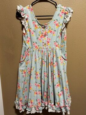 Makena Lane Blue Floral Ruffle Lace Dress Size 14 Boutique